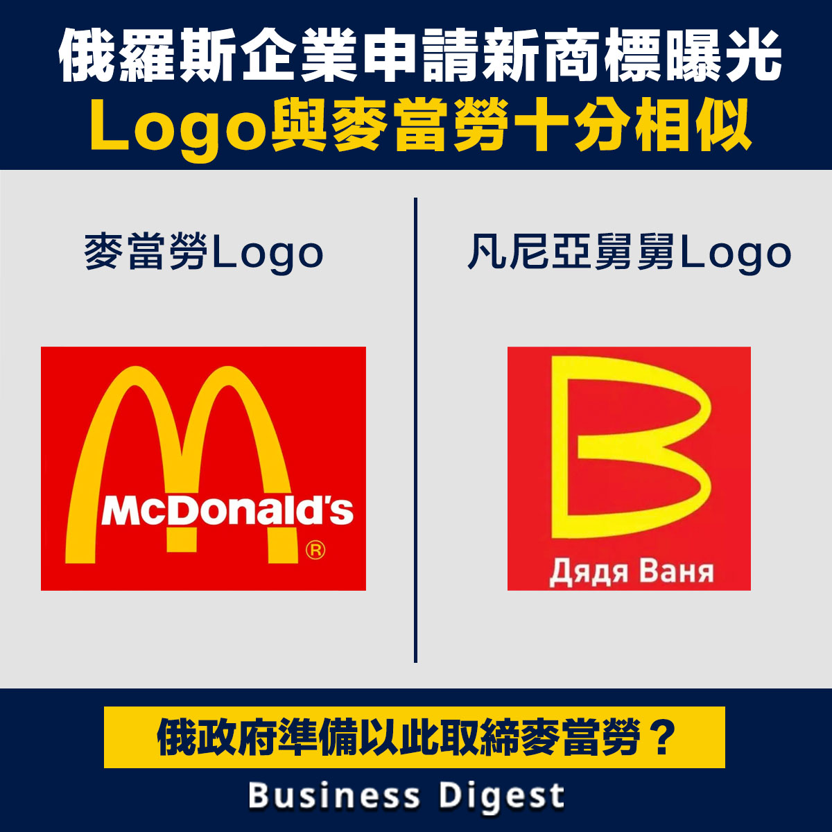 俄羅斯企業申請新商標曝光，Logo與麥當勞十分相似