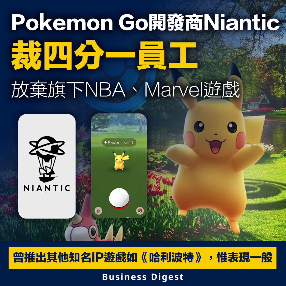 Pokemon Go開發商Niantic裁四分一員工，放棄旗下NBA、Marvel遊戲